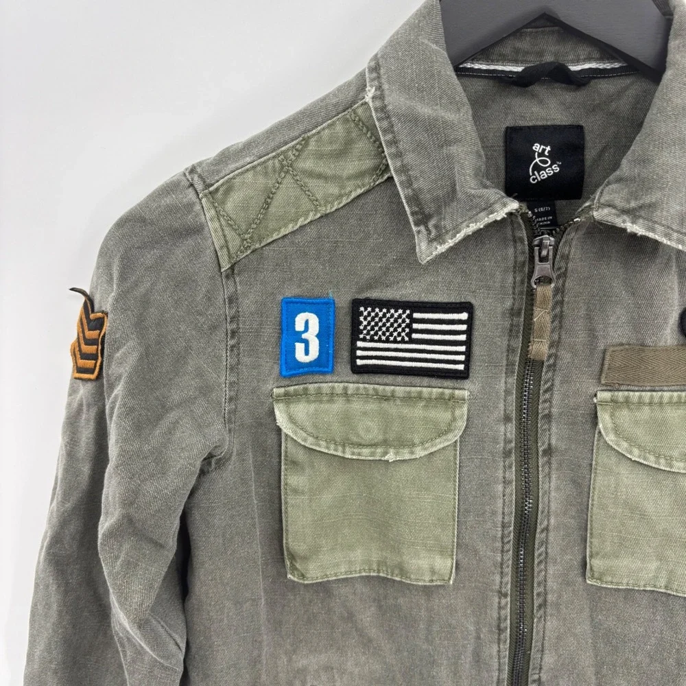 Art Class Boys Utility Jacket Small 6 7 Olive Green Full Zip Cotton Patches New‎